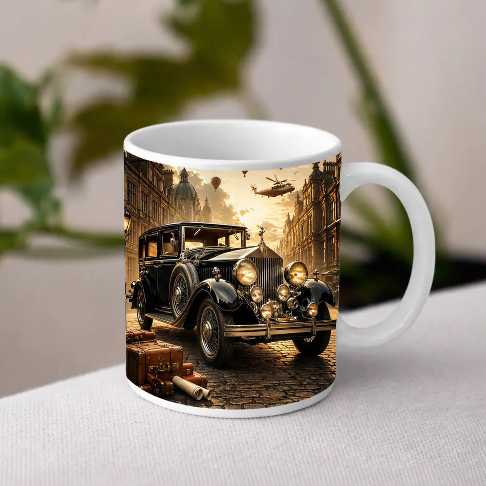 Classic Rolls Royce Vintage Street Steampunk Scene – Mugs