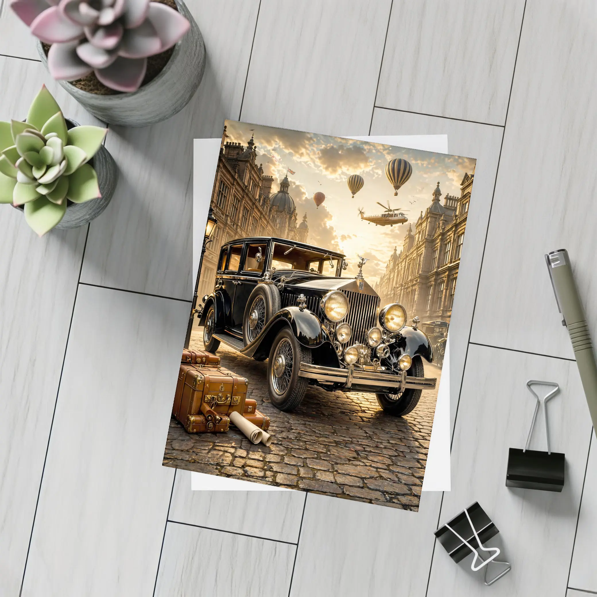 Classic Rolls Royce Vintage Street Steampunk Scene – Postcards
