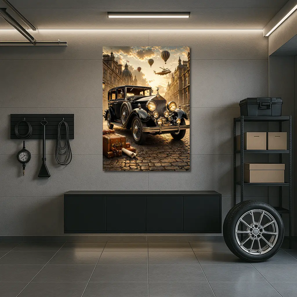Classic Rolls Royce Vintage Street Steampunk Scene – Wall Art