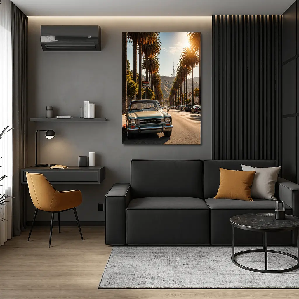 Ford Classic Car Hollywood Palm Tree Street – Wall Art
