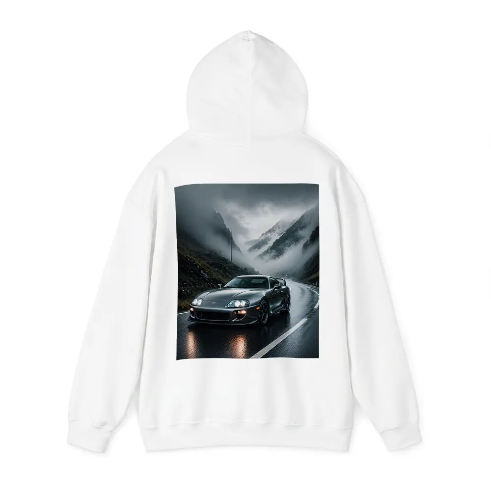 Toyota Supra on Rainy Mountain Road – Hoodies