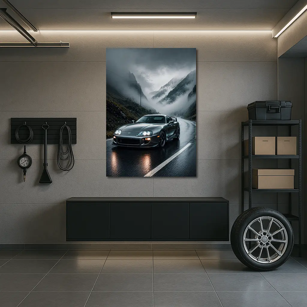Toyota Supra on Rainy Mountain Road – Wall Art