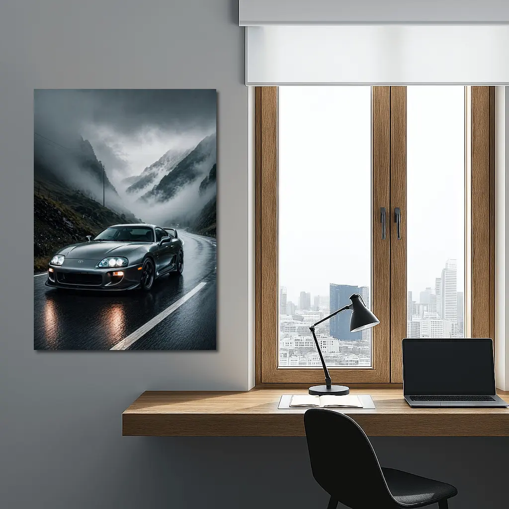 Toyota Supra on Rainy Mountain Road – Wall Art