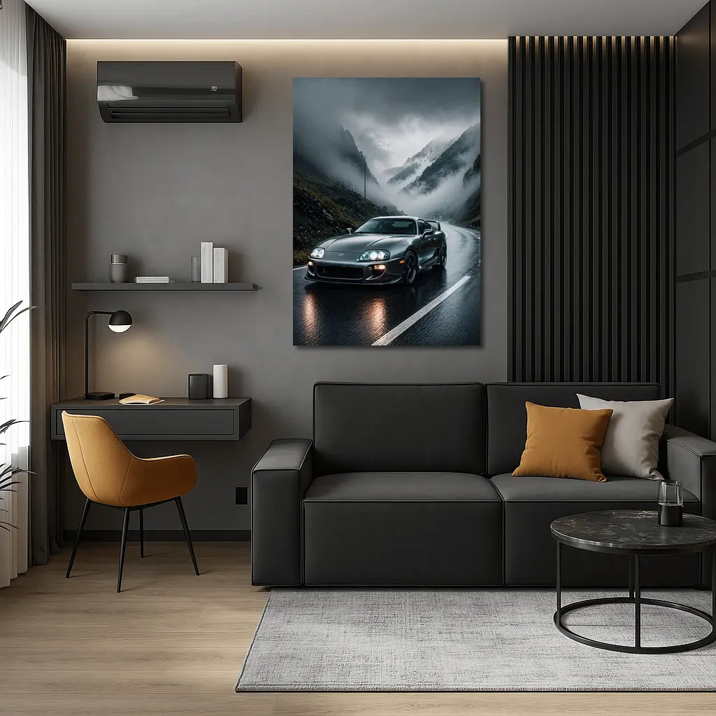 Toyota Supra on Rainy Mountain Road – Wall Art