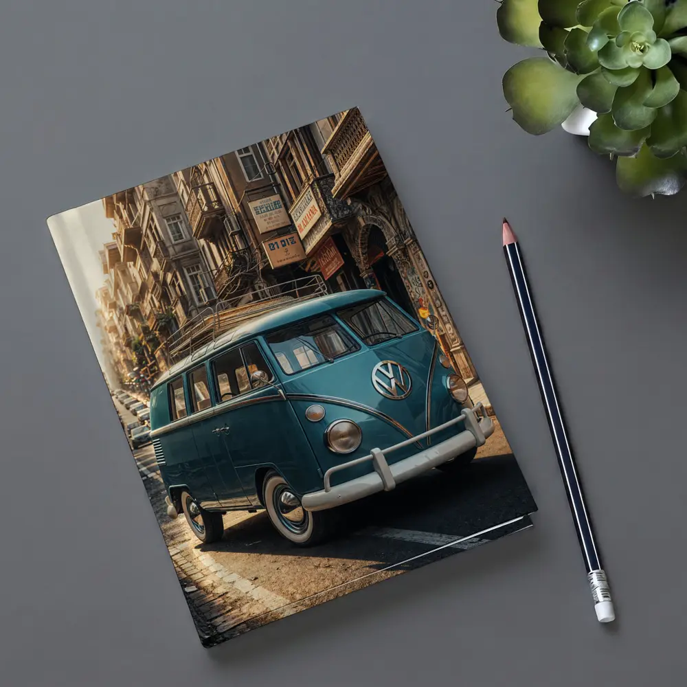 Volkswagen Beetle Bus On City Street – Notebooks