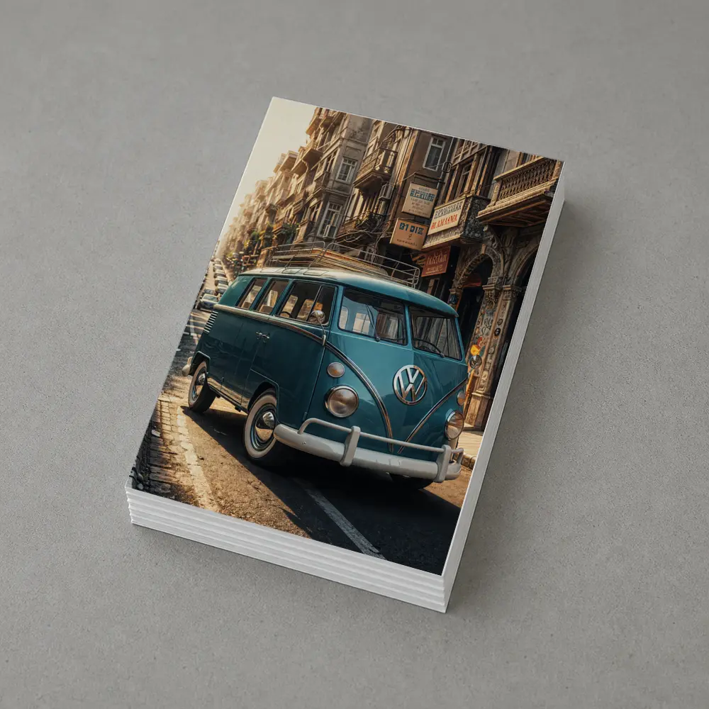 Volkswagen Beetle Bus On City Street – Postcards