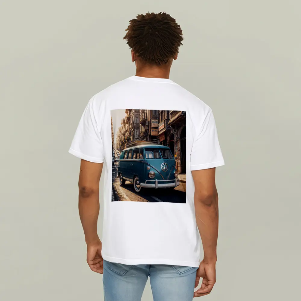 Volkswagen Beetle Bus On City Street – T-Shirts