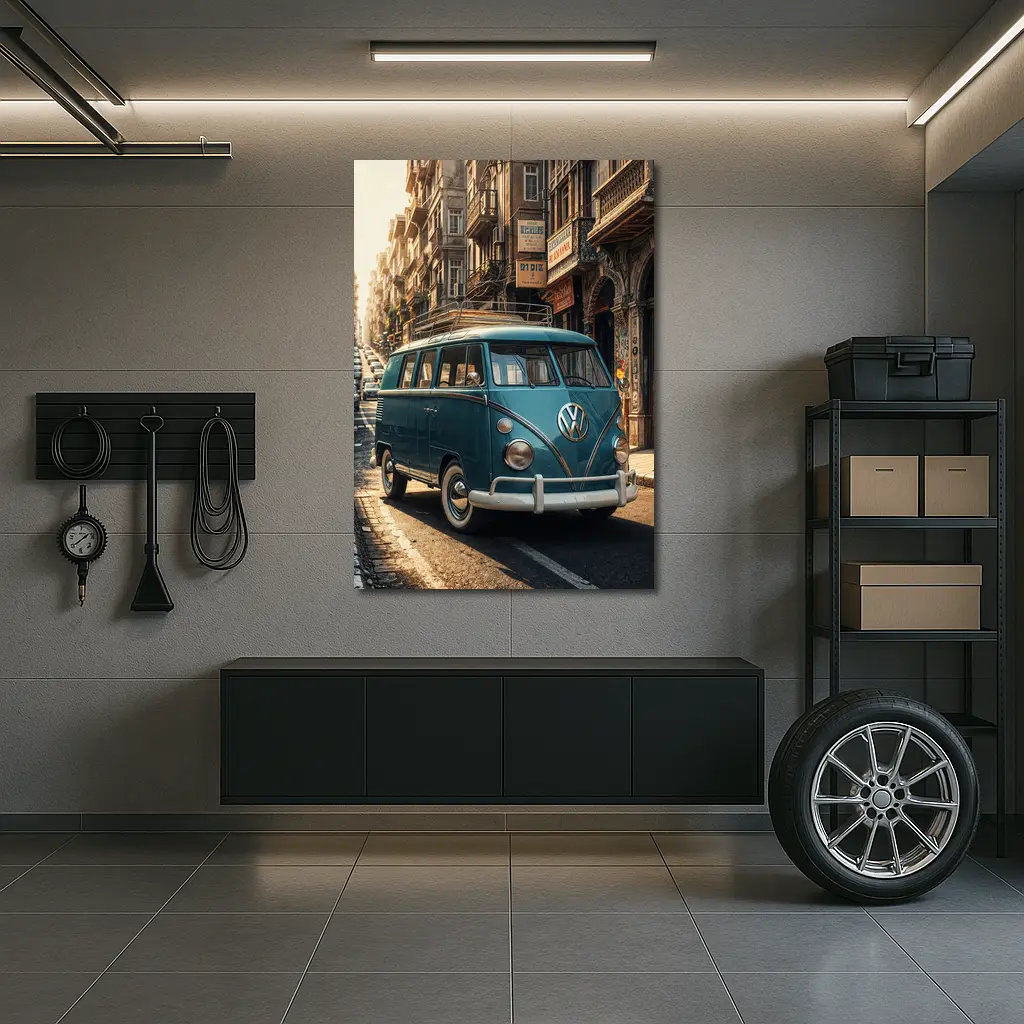 Volkswagen Beetle Bus On City Street – Wall Art