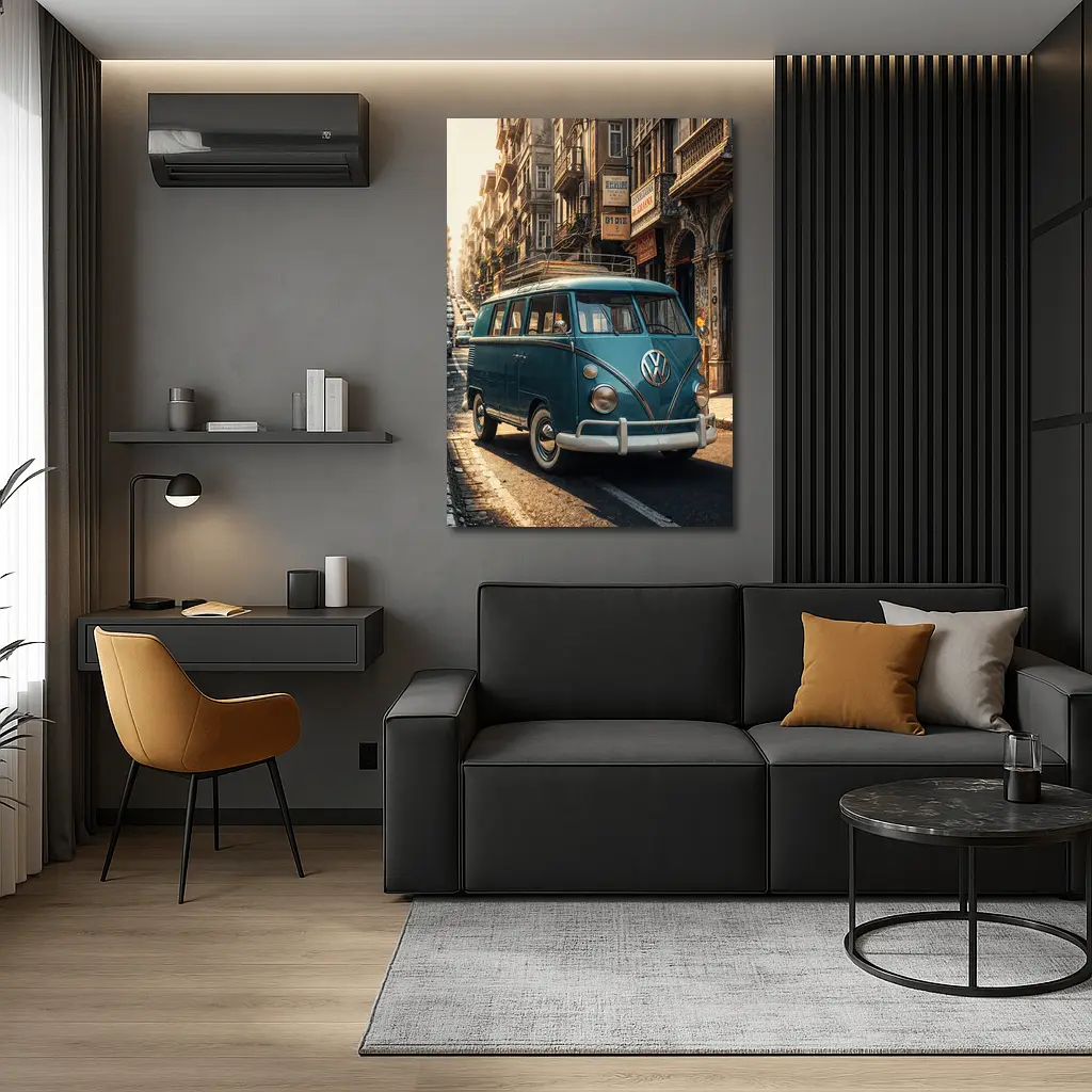 Volkswagen Beetle Bus On City Street – Wall Art