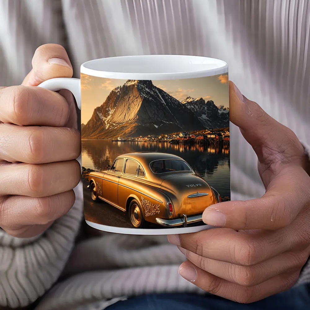 Classic Volvo Gold Car Norway Mountains – Mugs
