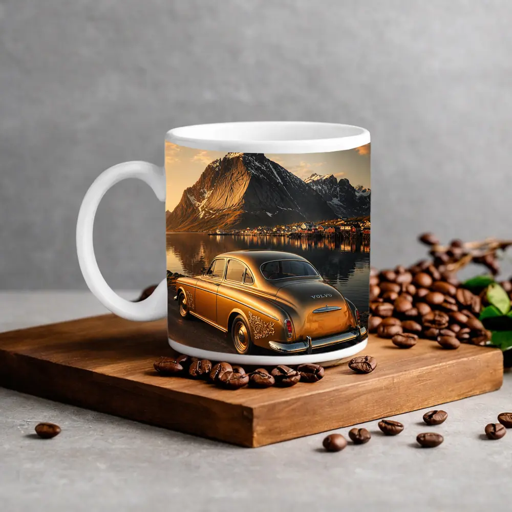 Classic Volvo Gold Car Norway Mountains – Mugs