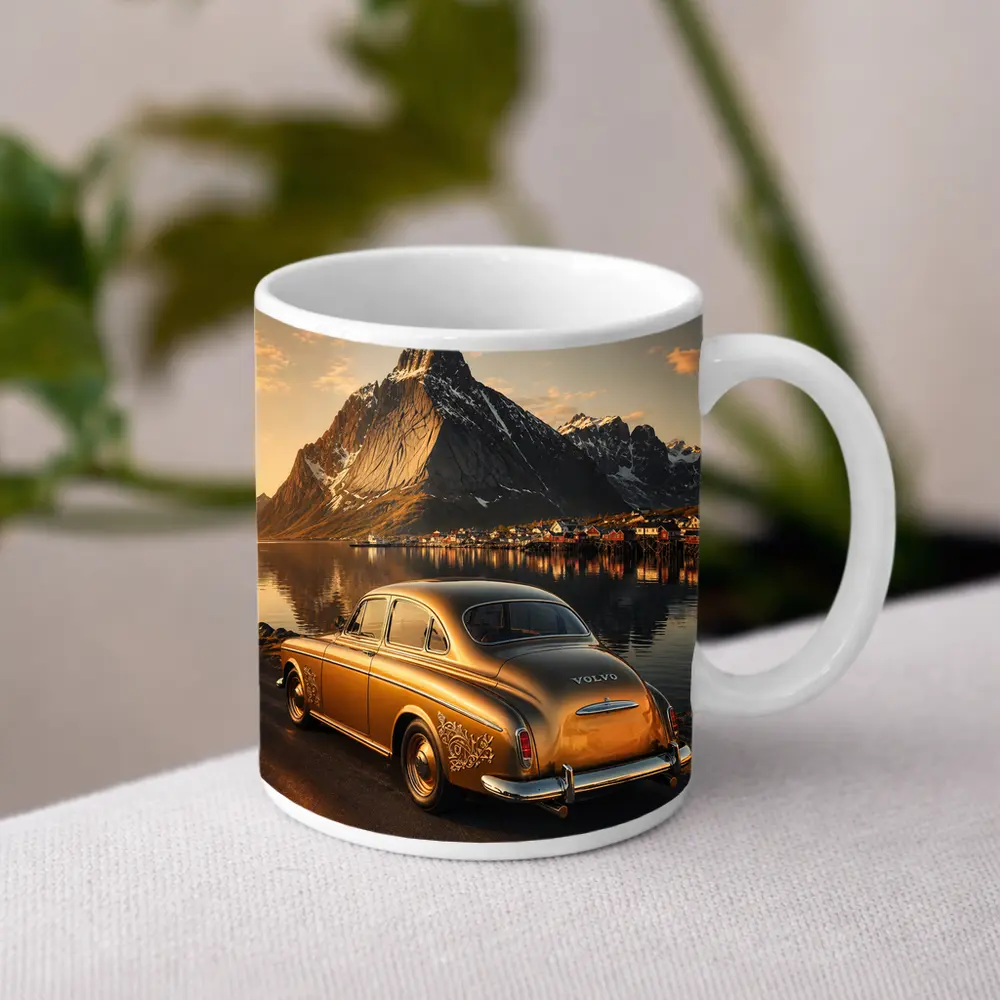 Classic Volvo Gold Car Norway Mountains – Mugs