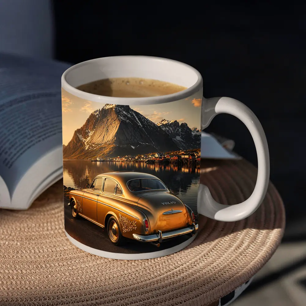 Classic Volvo Gold Car Norway Mountains – Mugs