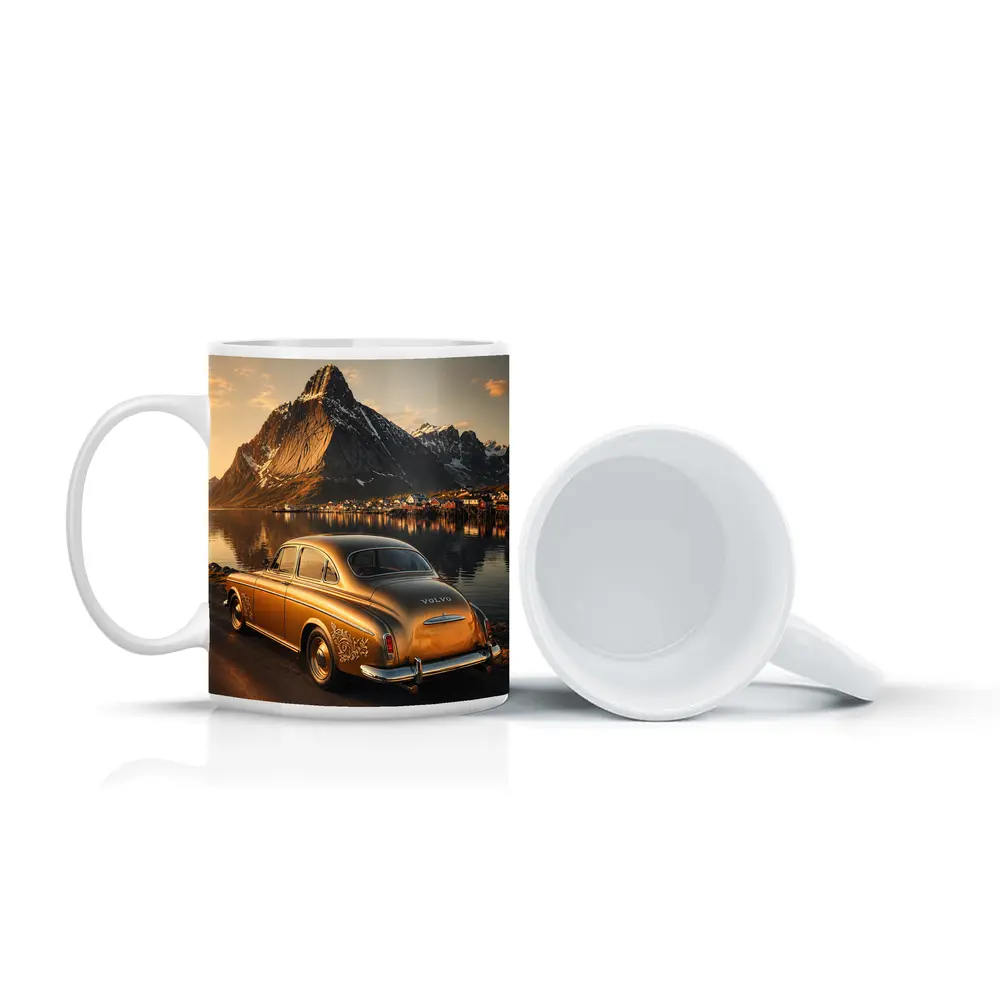 Classic Volvo Gold Car Norway Mountains – Mugs
