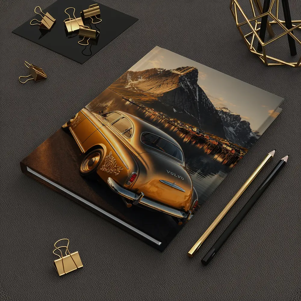 Classic Volvo Gold Car Norway Mountains – Notebooks
