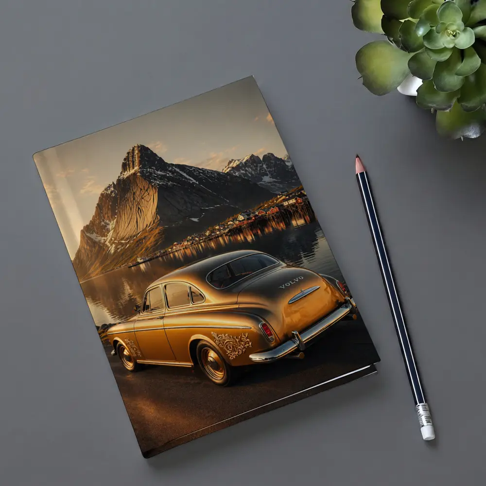 Classic Volvo Gold Car Norway Mountains – Notebooks