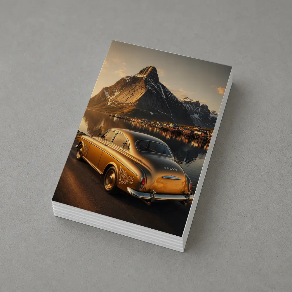 Classic Volvo Gold Car Norway Mountains – Postcards