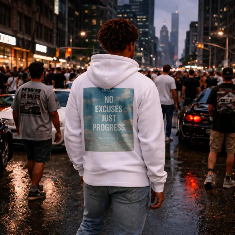 No Excuses Just Progress Sky Quote – Hoodies
