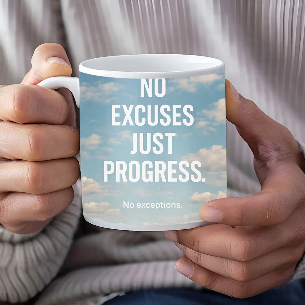 No Excuses Just Progress Sky Quote – Mugs