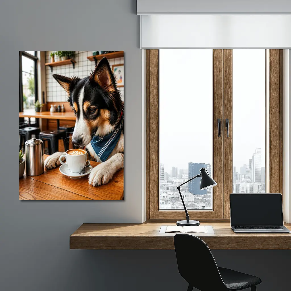 Border Collie Dog Relaxing in Coffee Cafe – Wall Art