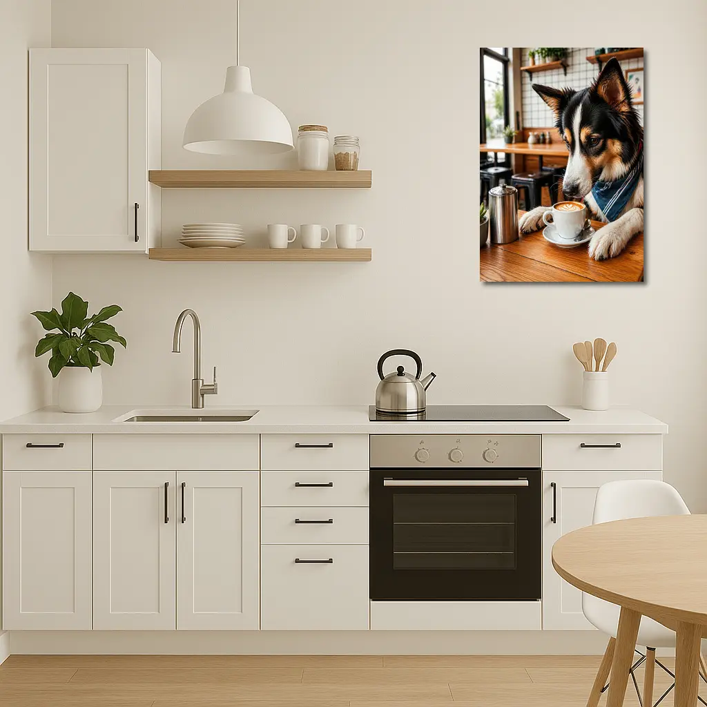 Border Collie Dog Relaxing in Coffee Cafe – Wall Art