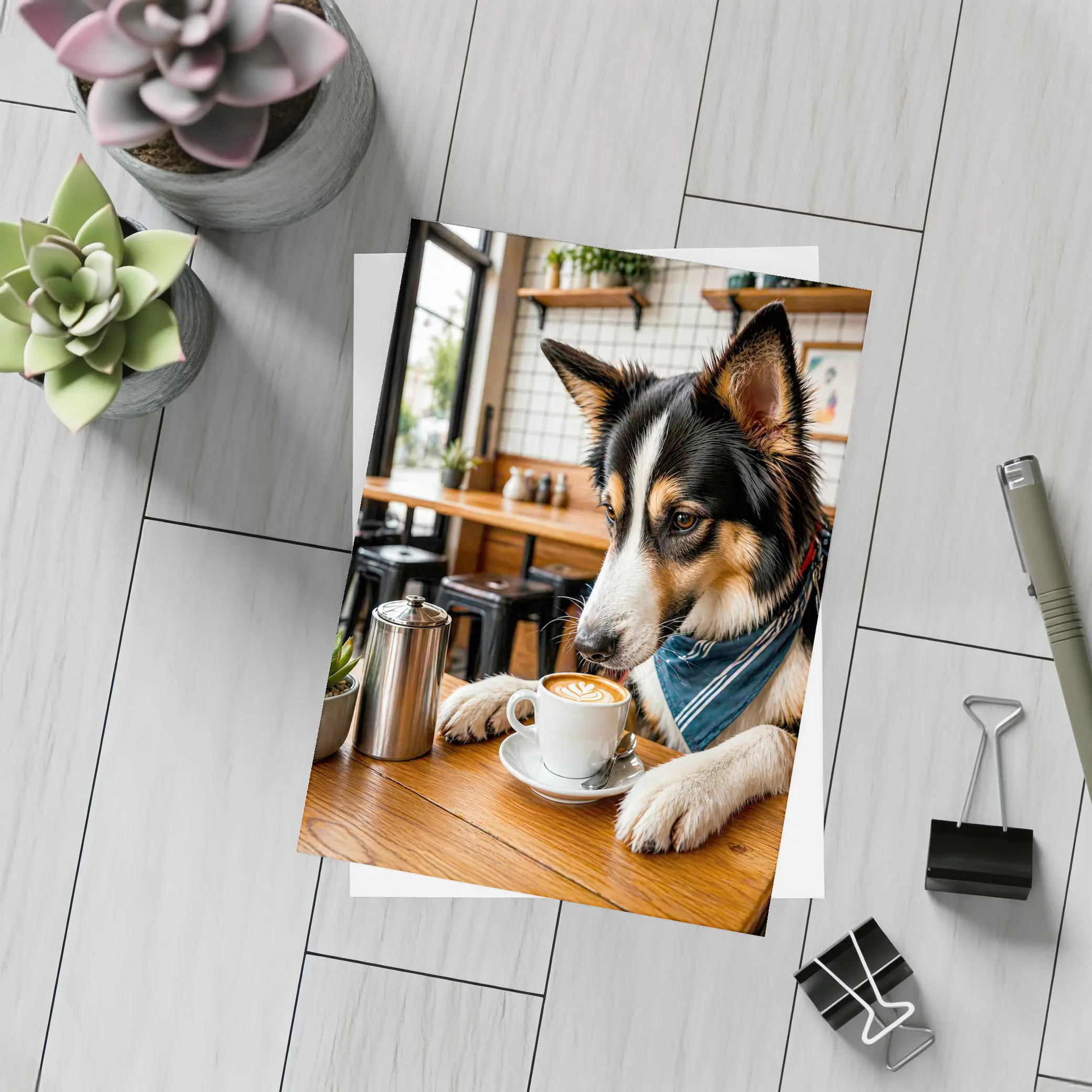 Border Collie Dog Relaxing in Coffee Cafe – Postcards