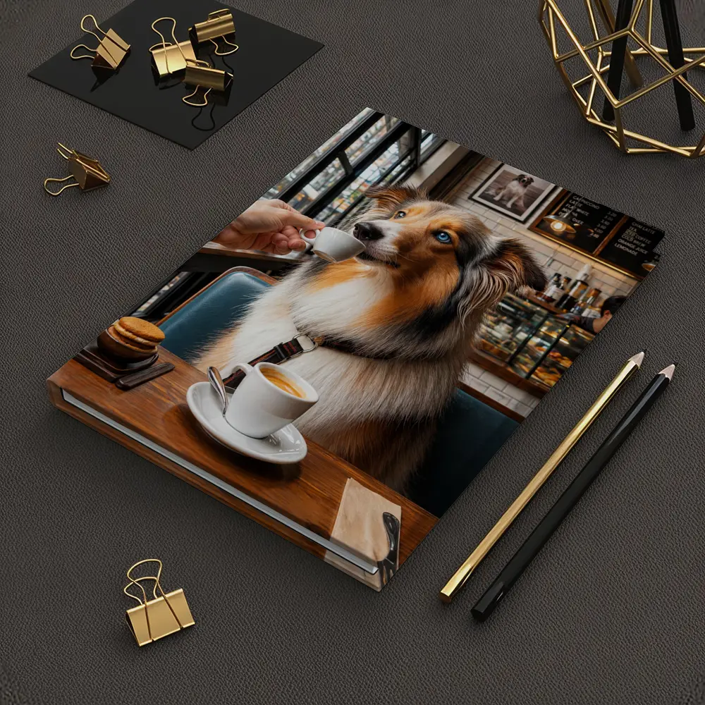 Australian Shepherd Dog Enjoying Coffee Cafe – Notebooks