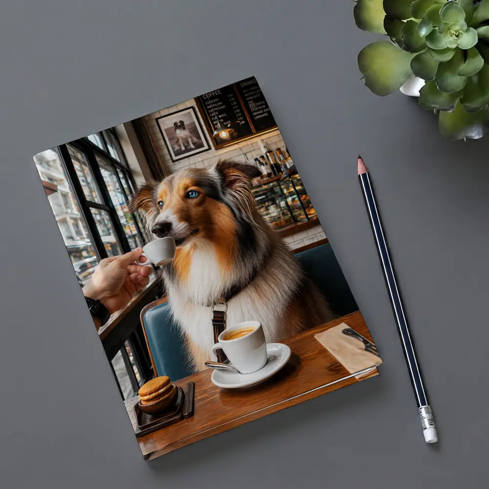 Australian Shepherd Dog Enjoying Coffee Cafe – Notebooks