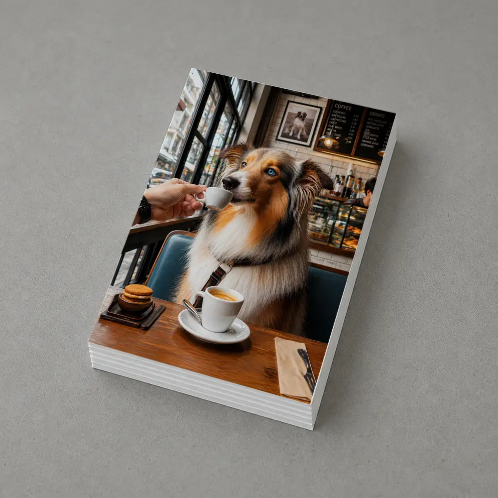 Australian Shepherd Dog Enjoying Coffee Cafe – Postcards