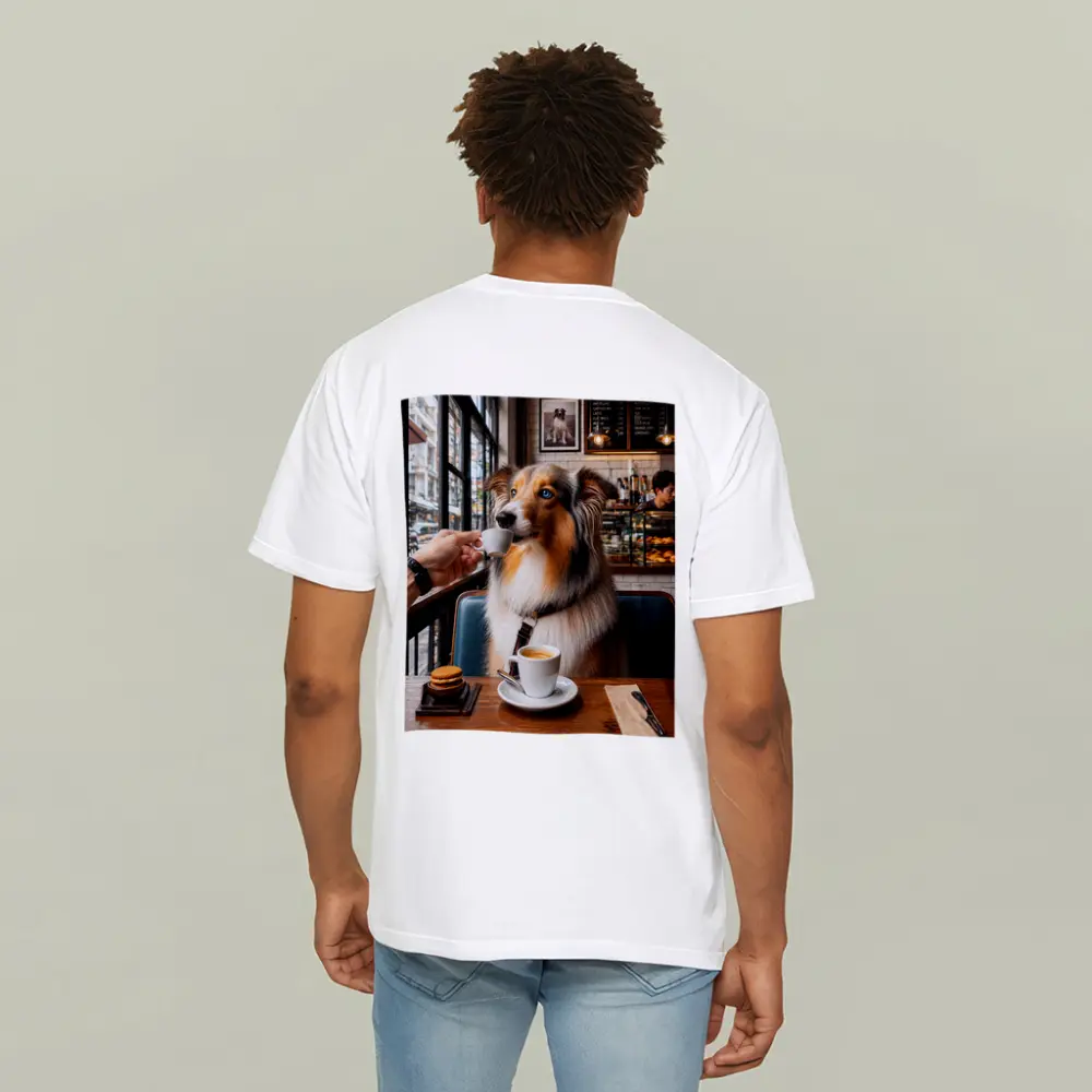 Australian Shepherd Dog Enjoying Coffee Cafe – T-Shirts