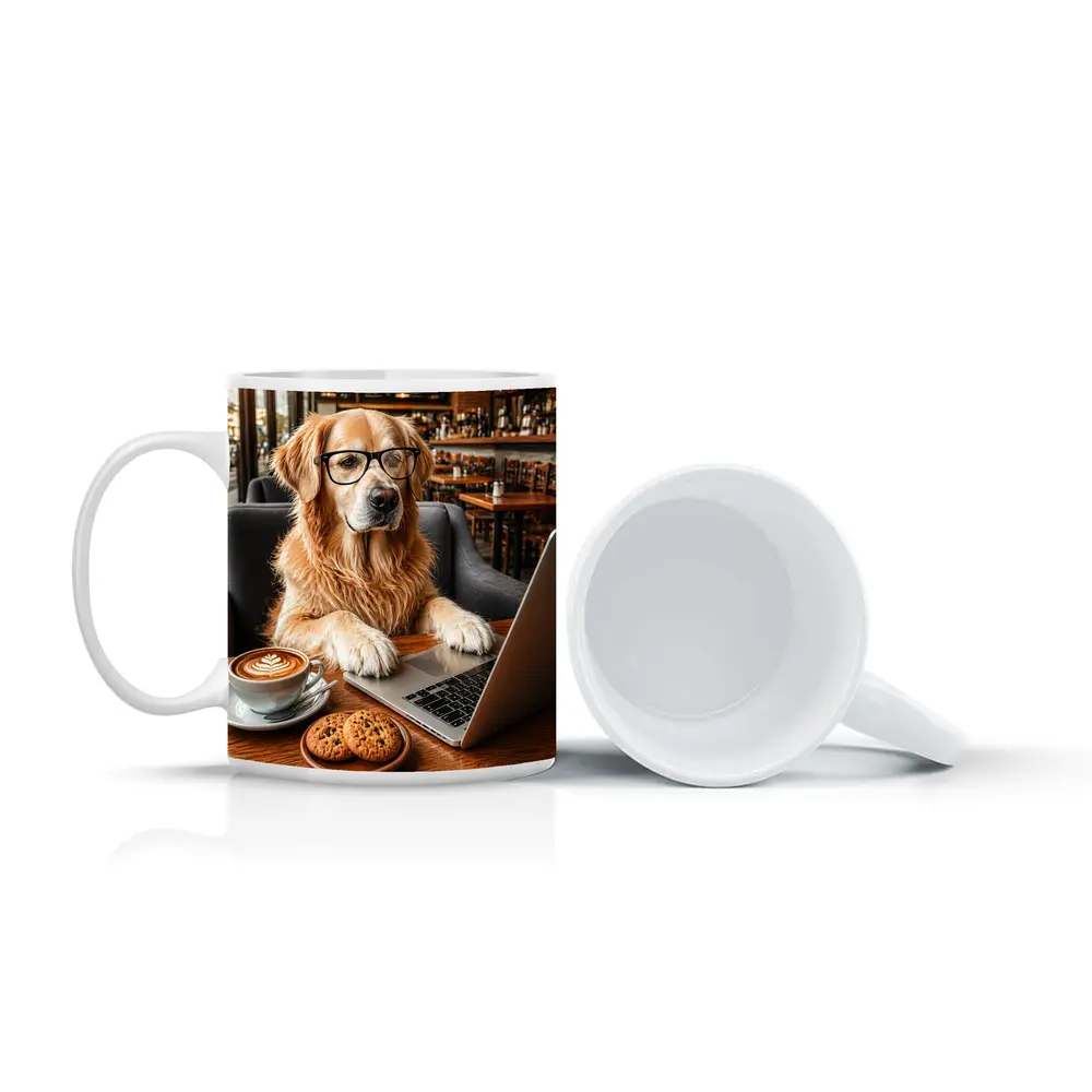 Golden Retriever Working in Coffee Shop – Mugs