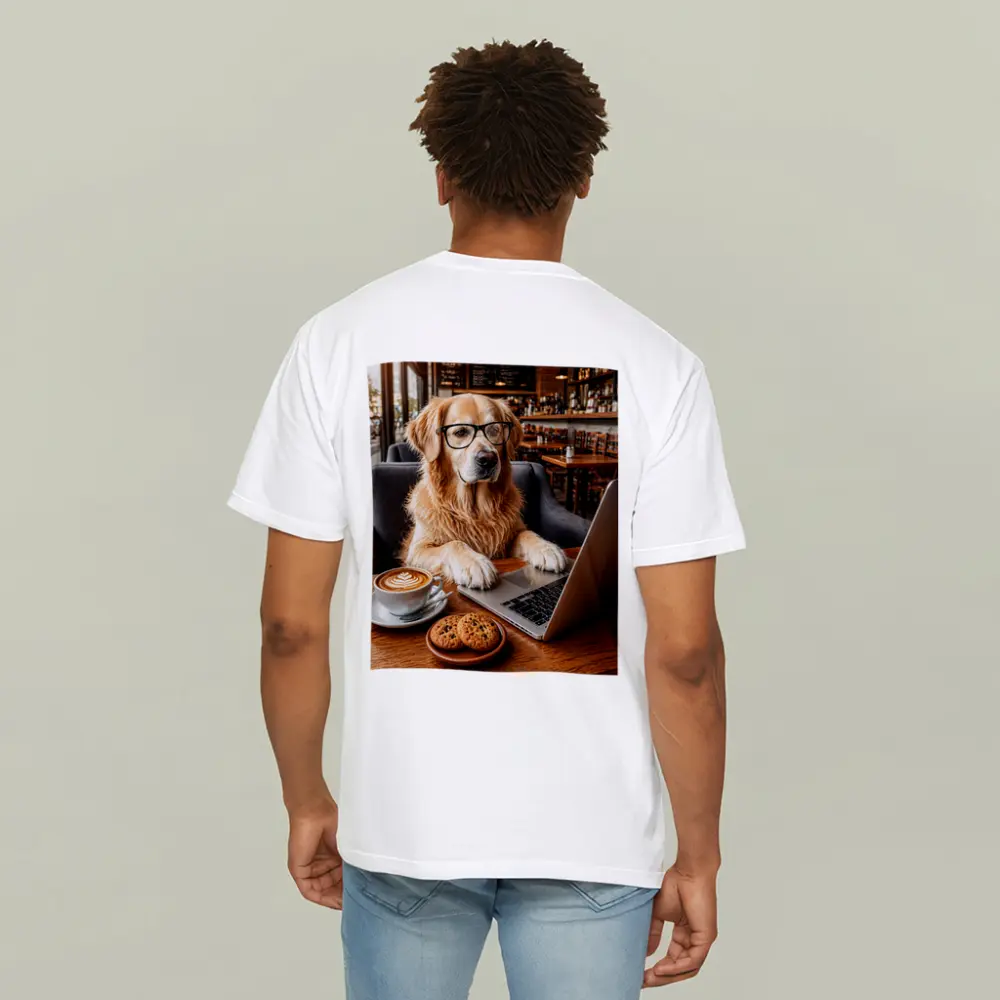 Golden Retriever Working in Coffee Shop – T-Shirts