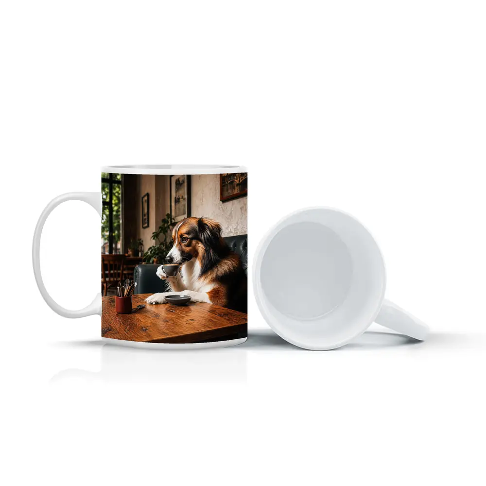 Border Collie Drinking Coffee in Cozy Cafe – Mugs