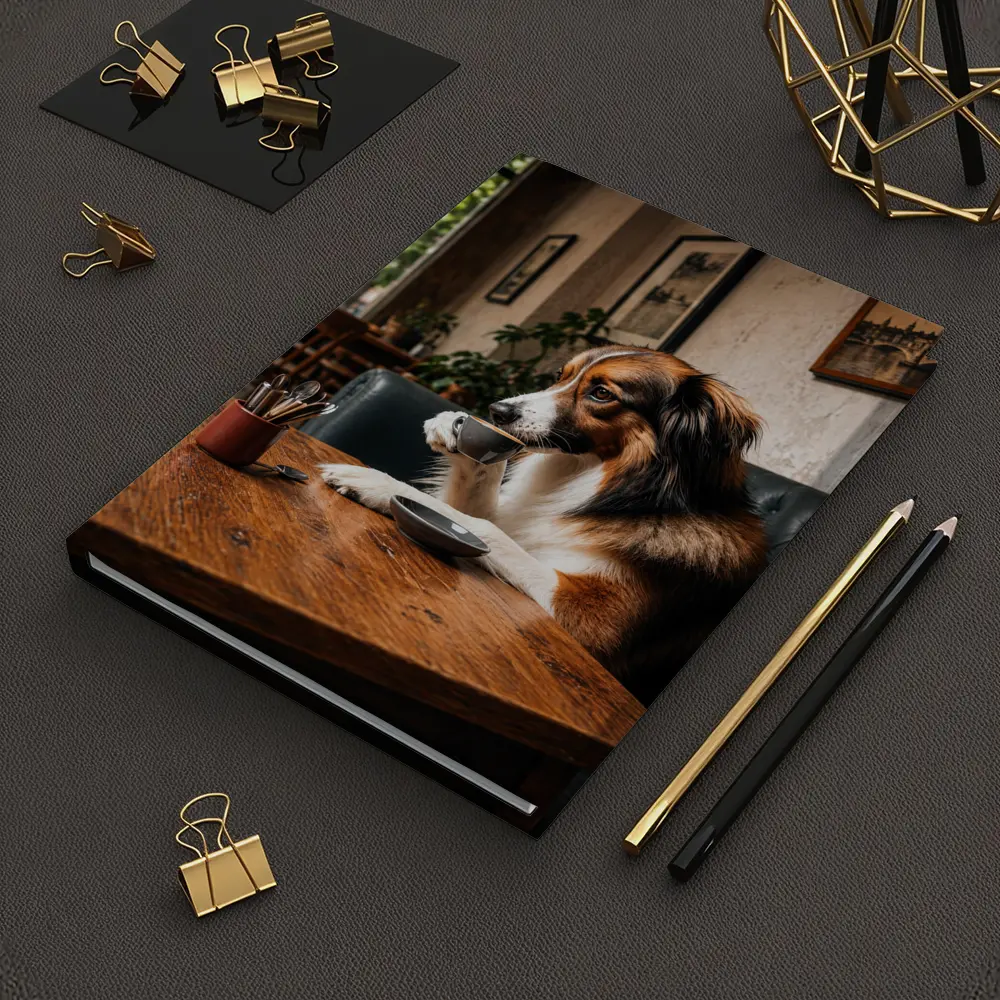 Border Collie Drinking Coffee in Cozy Cafe – Notebooks