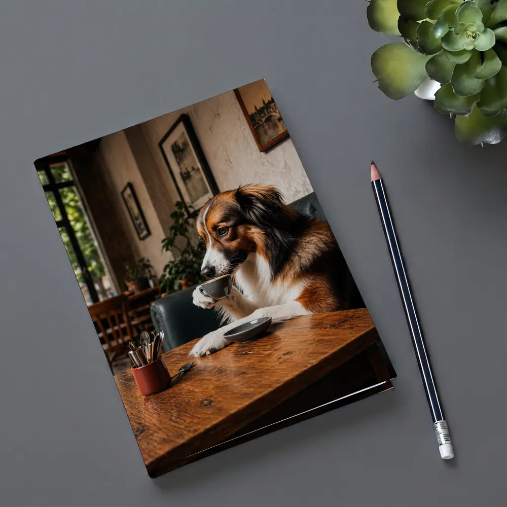 Border Collie Drinking Coffee in Cozy Cafe – Notebooks