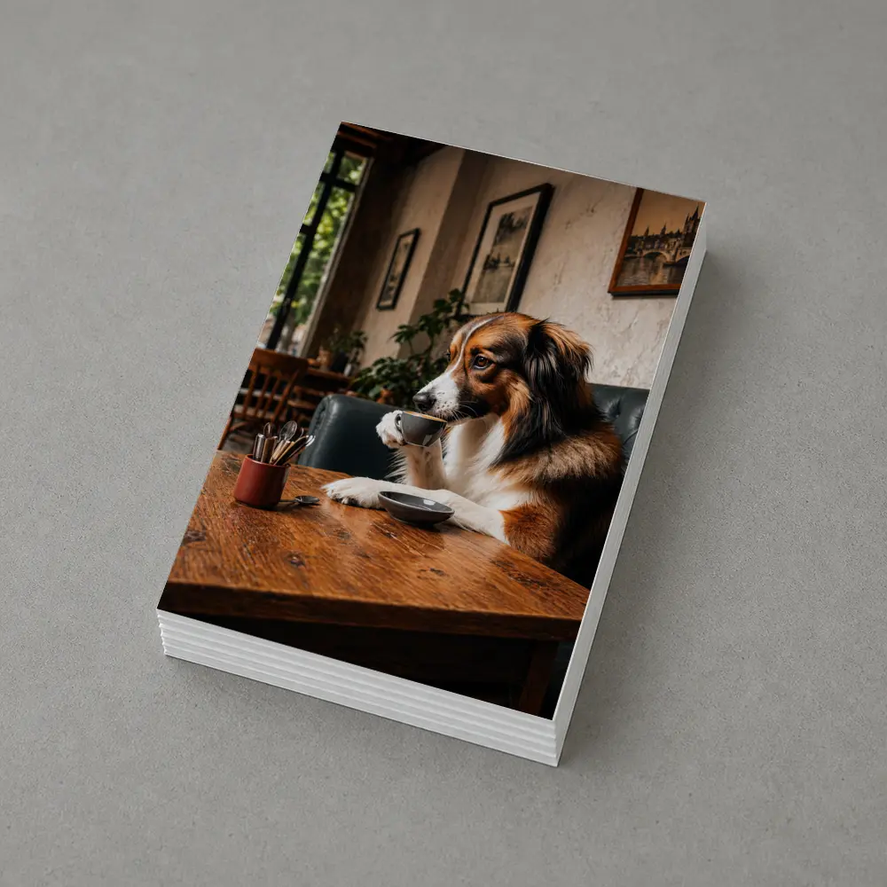 Border Collie Drinking Coffee in Cozy Cafe – Postcards