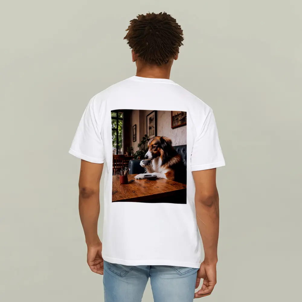 Border Collie Drinking Coffee in Cozy Cafe – T-Shirts