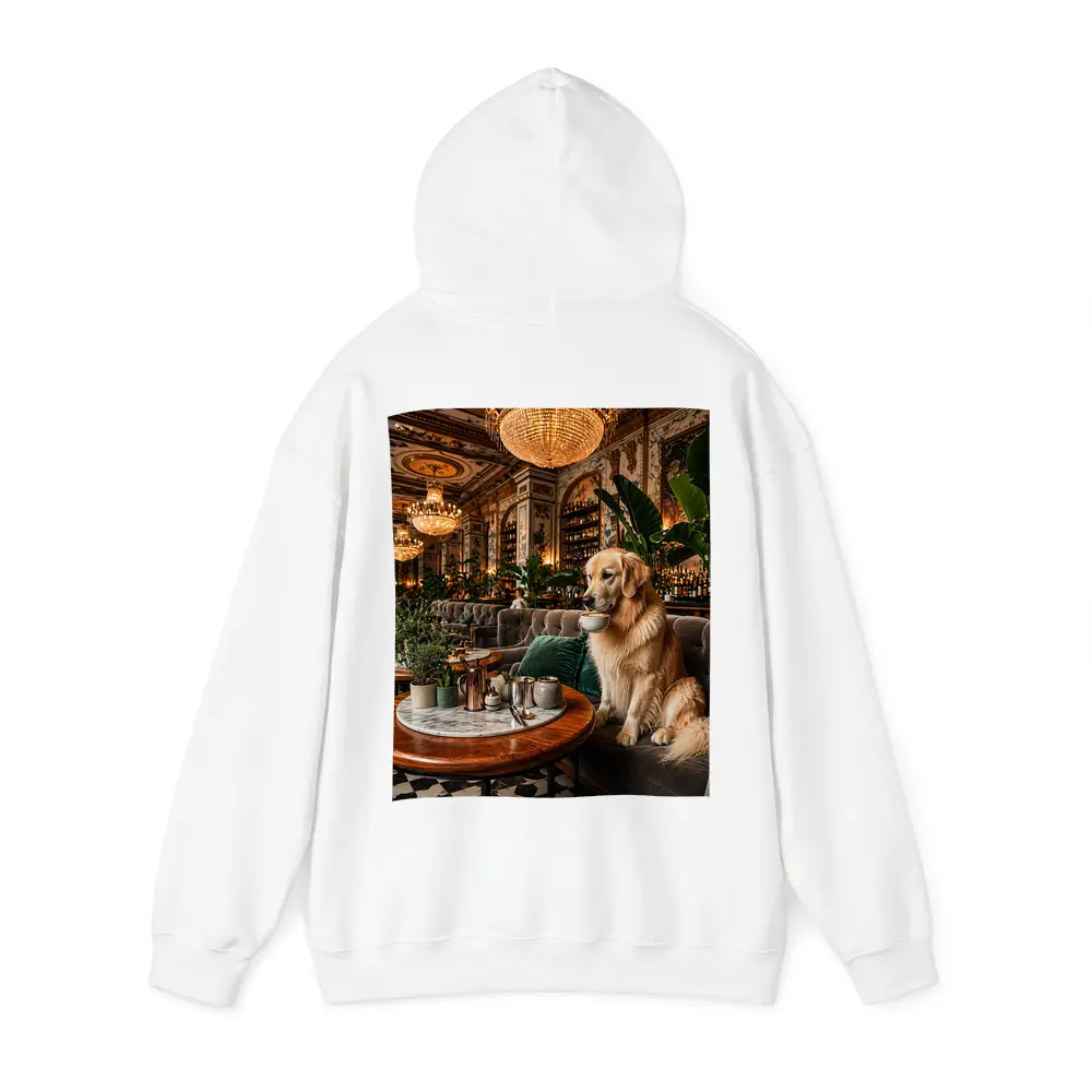 Golden Retriever Sipping Coffee Fancy Cafe – Hoodies