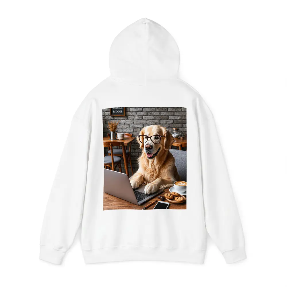 Golden Retriever Working Laptop Cozy Cafe – Hoodies