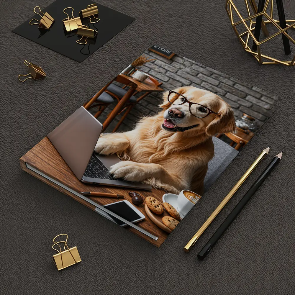 Golden Retriever Working Laptop Cozy Cafe – Notebooks