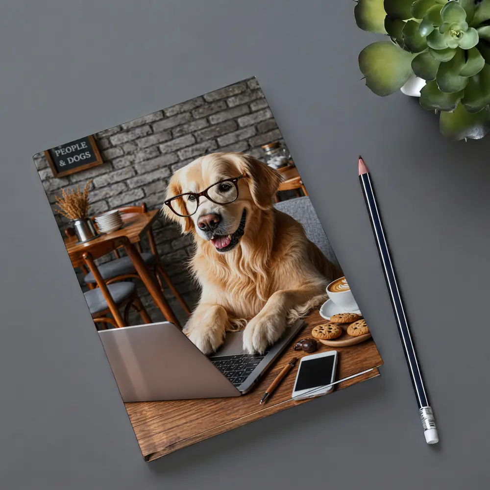 Golden Retriever Working Laptop Cozy Cafe – Notebooks