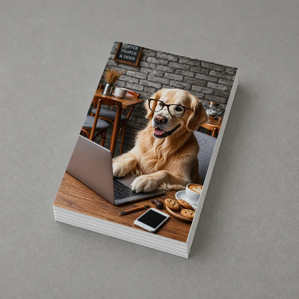 Golden Retriever Working Laptop Cozy Cafe – Postcards