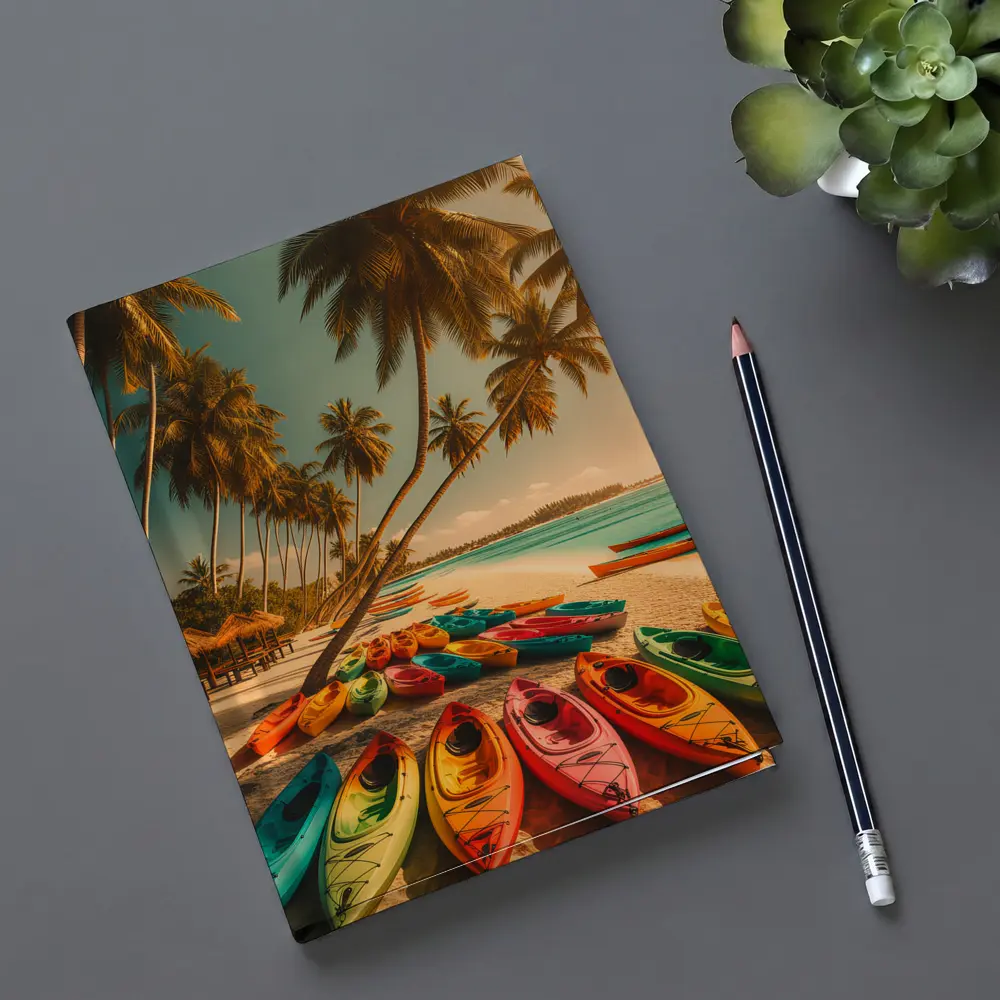 Colorful Kayaks Tropical Beach Palm Trees – Notebooks