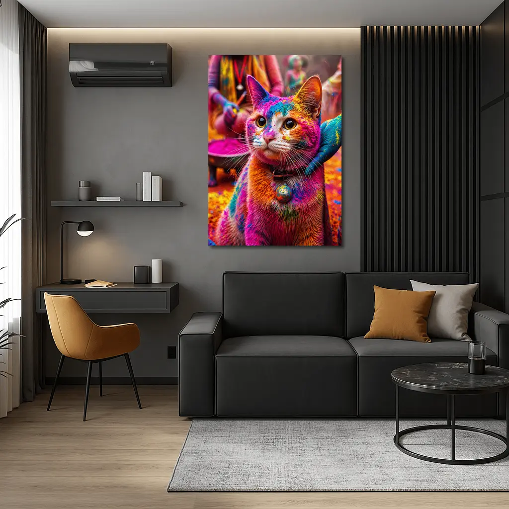 Colorful Cat Covered in Holi Powder – Wall Art