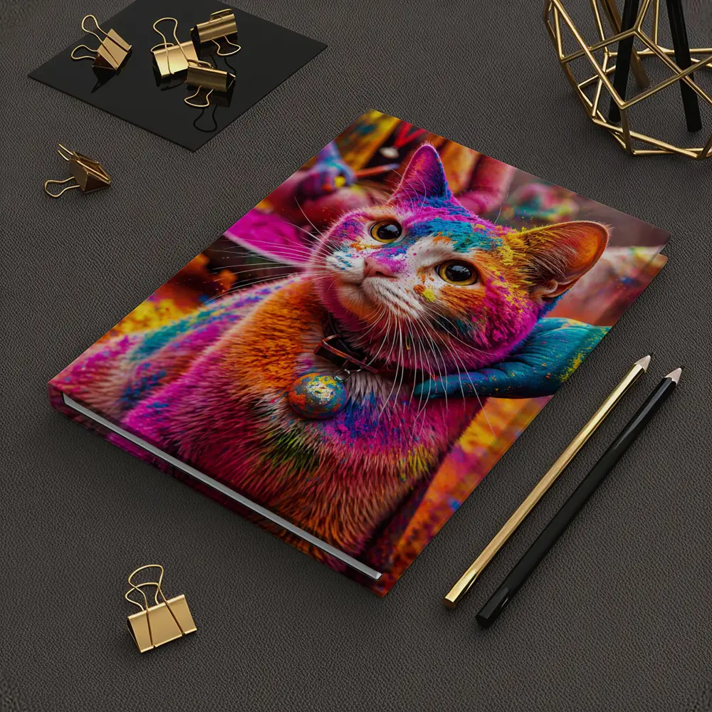 Colorful Cat Covered in Holi Powder – Notebooks