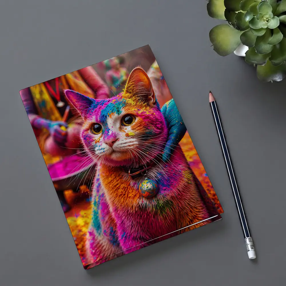 Colorful Cat Covered in Holi Powder – Notebooks