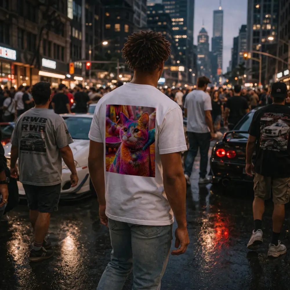 Colorful Cat Covered in Holi Powder – T-Shirts
