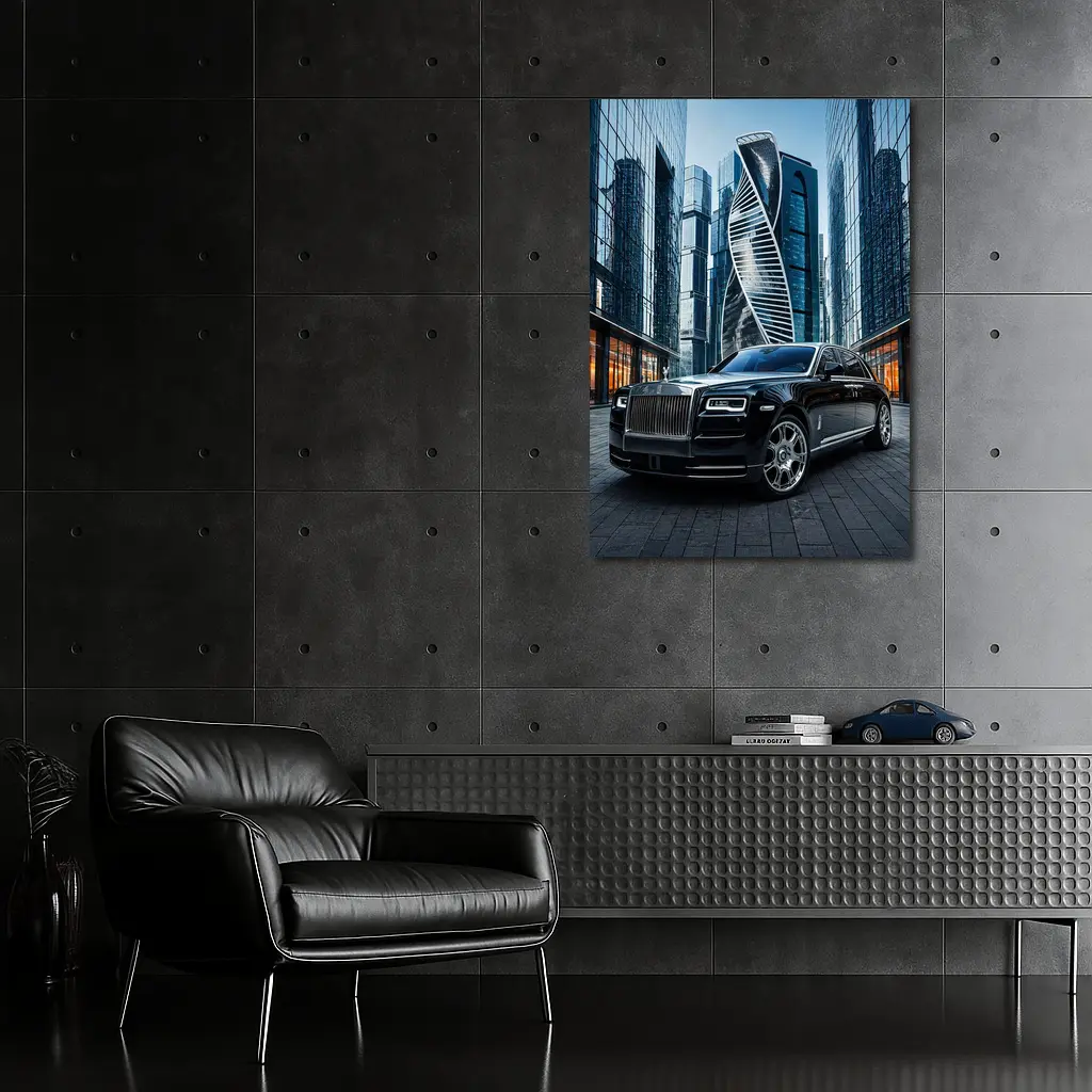Rolls Royce Ghost Black City Skyscrapers – Wall Art