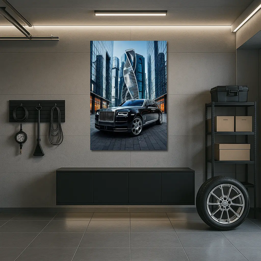Rolls Royce Ghost Black City Skyscrapers – Wall Art