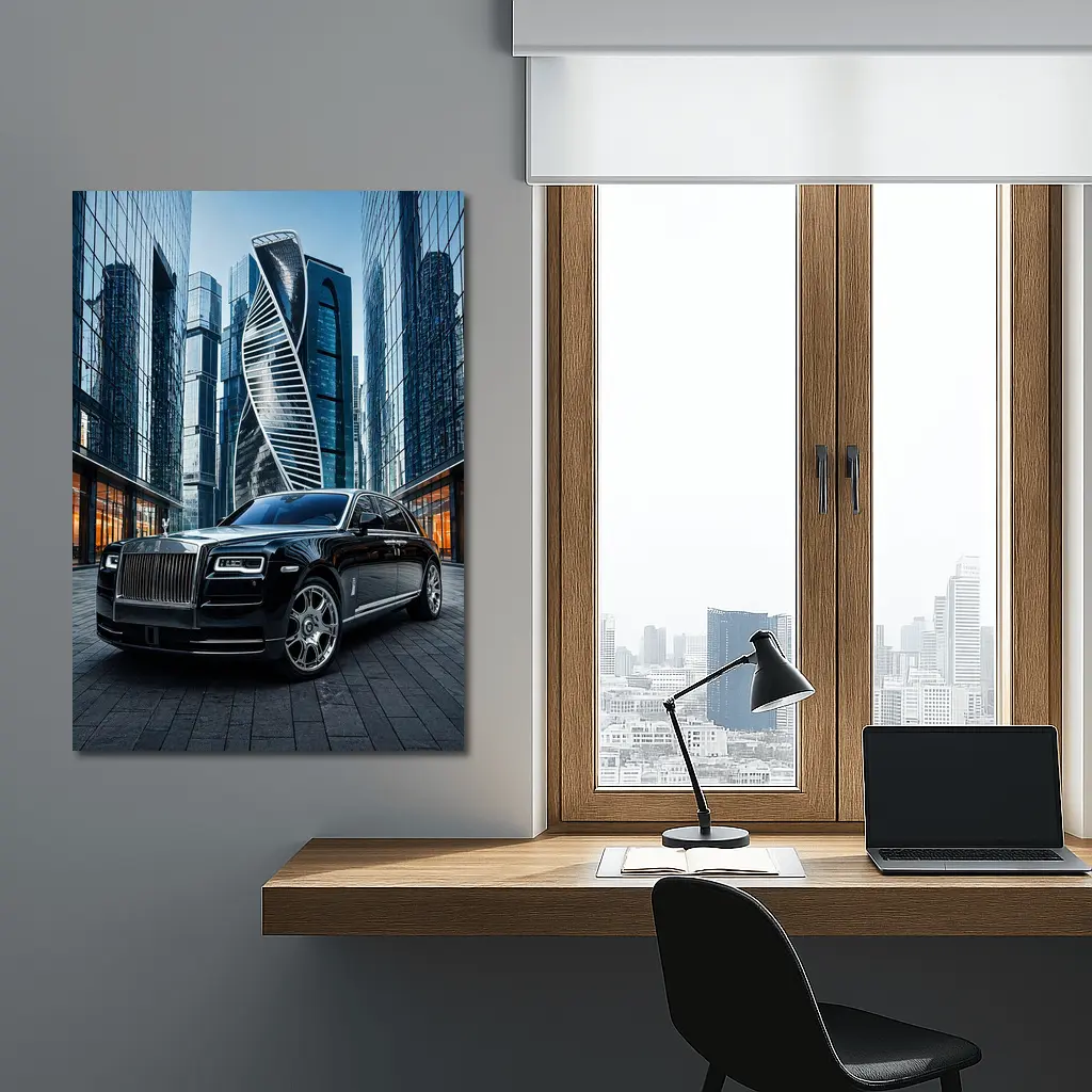 Rolls Royce Ghost Black City Skyscrapers – Wall Art